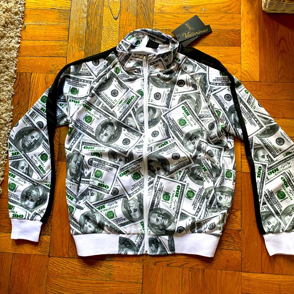 All About the Benjamin’s Money Print Track jacket.